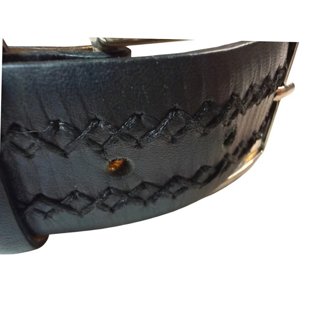 John W. Nordstrom Leather Belt Mens 40 Black Whipstitch Italy Designer Preppy